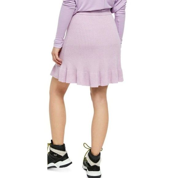 Free‎ People Short Mini Skirt Womens MEDIUM Lilac Purple Rib Stretchy Flare NEW - Picture 9 of 10